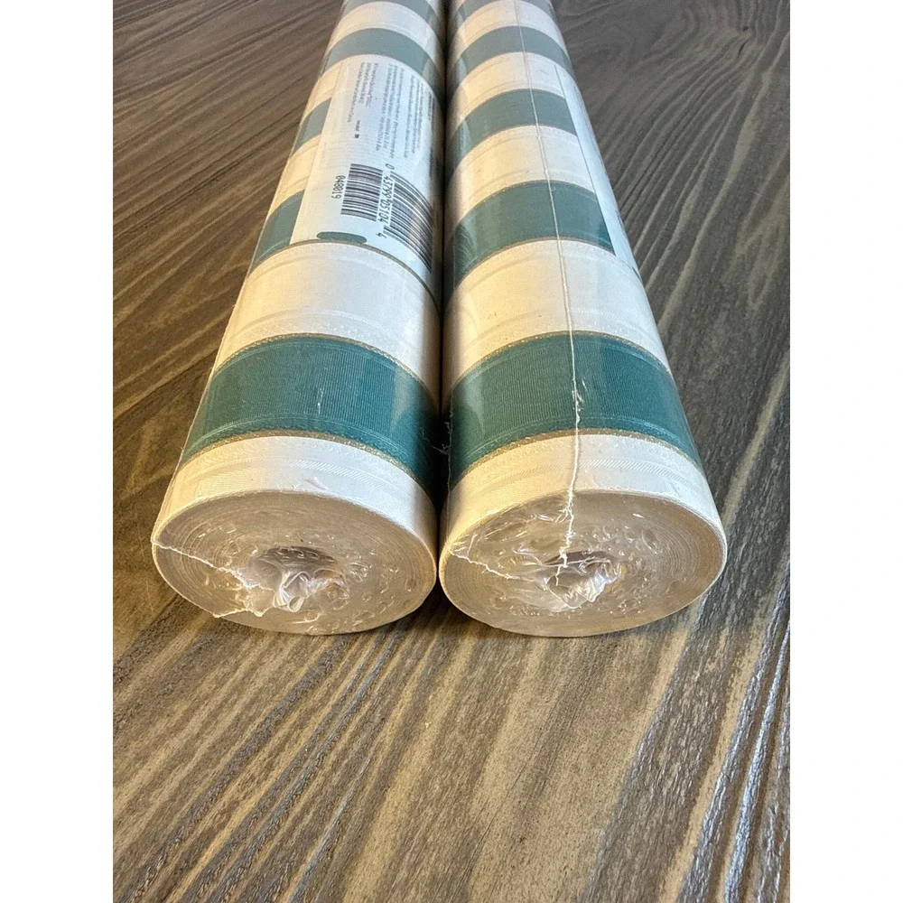 VTG Sunworthy Wallpaper Home 2 Rolls Teal New Striped Vinyl WS5104 Gold‎ Trim